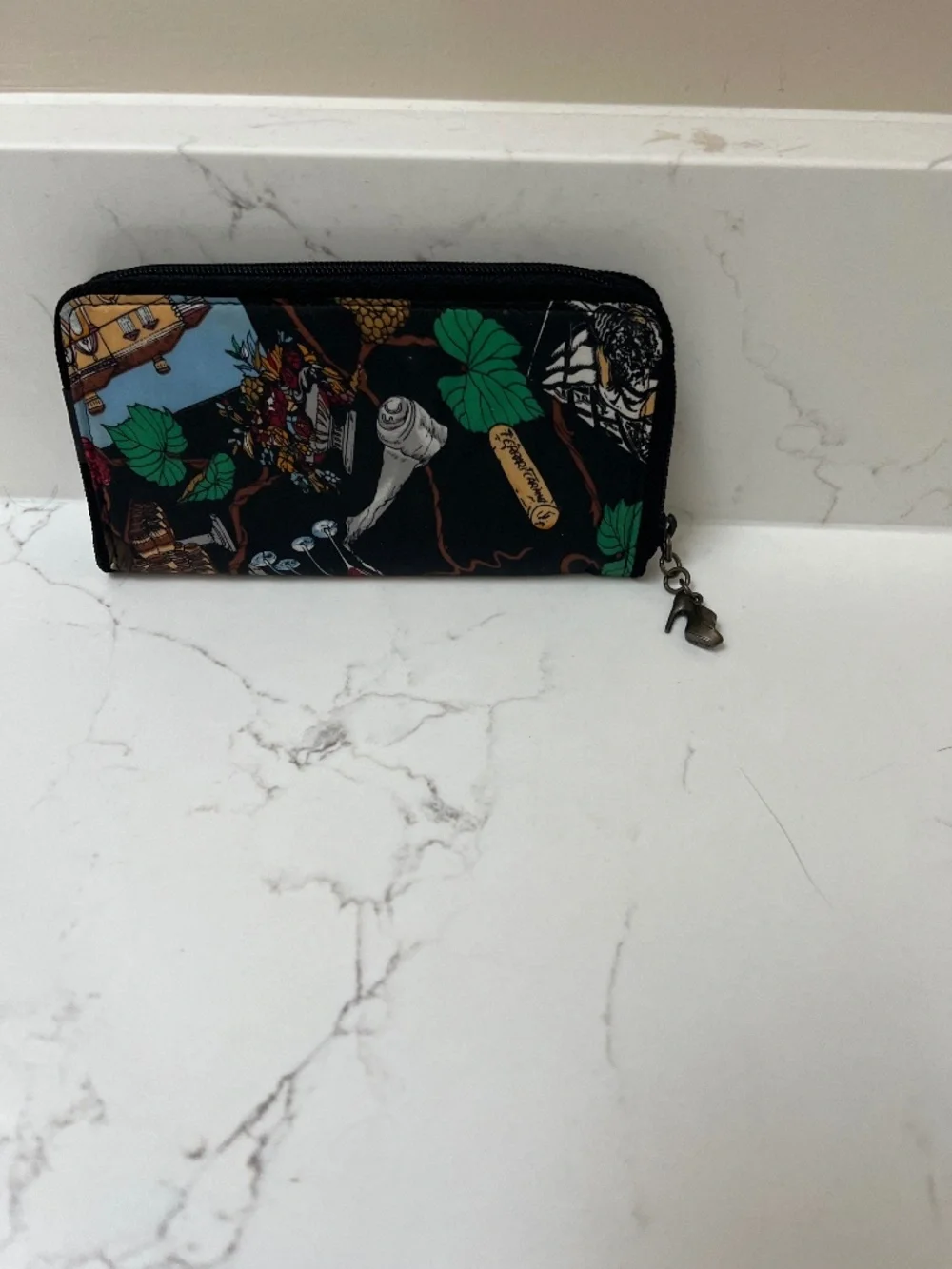 Vintage 1994 Nicole Miller Wine Country Silk Zip Around Wallet Rare 90s